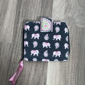 Retired Vera Bradley Pink Elephant Bifold Snap Wallet Zip Coin Breast Cancer. S